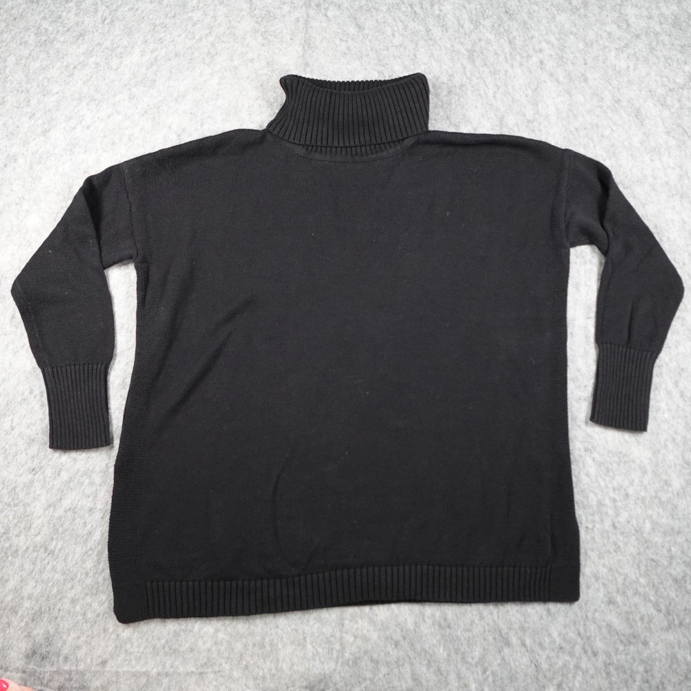 H by Halston Sweater Women‎ XXS Black Turtleneck Long Sleeve Ribbed Knit Cotton